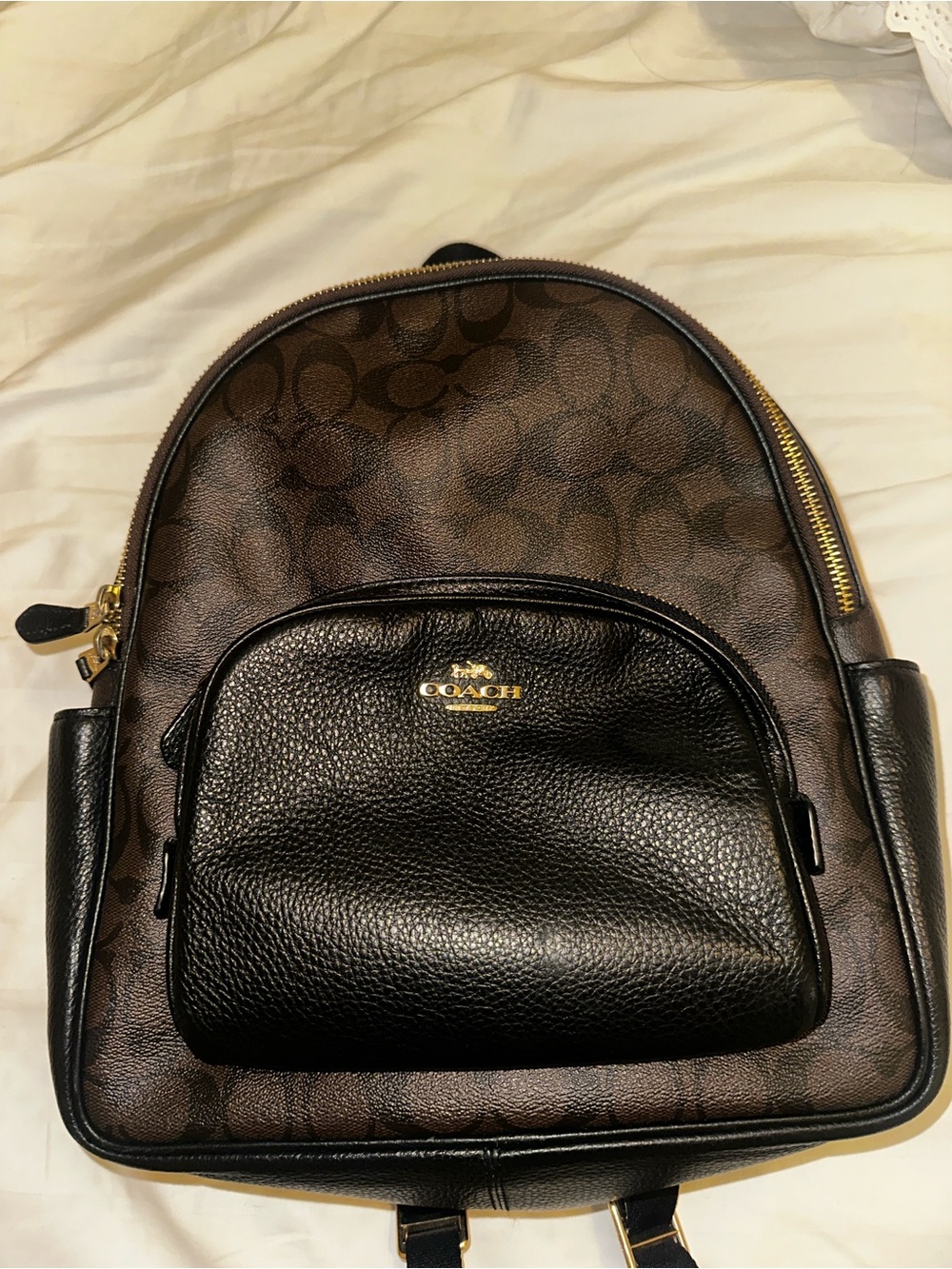 Coach Brown Signature Canvas and Black Leather Pocket Backpack - Picture 2 of 8